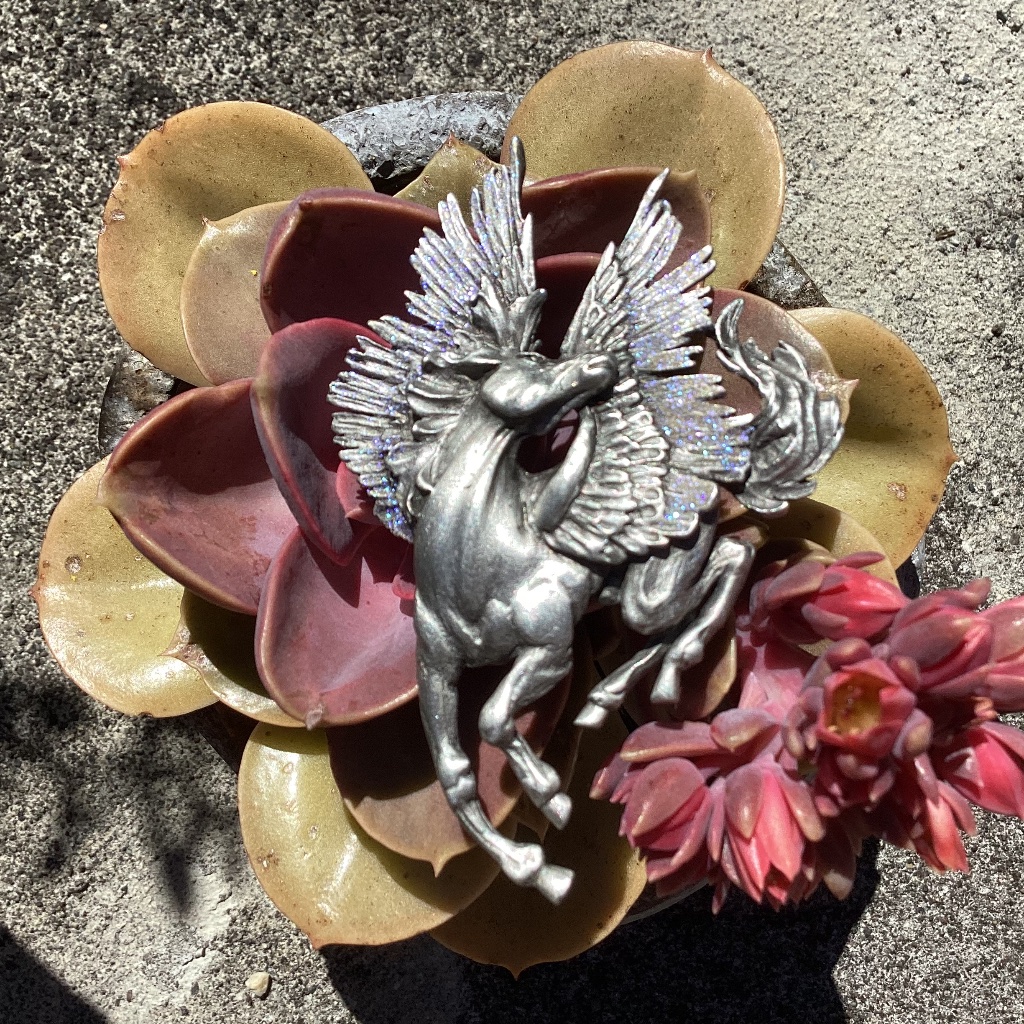 Vintage Jj Jonette Pewter Pegasus Winged Glitter Horse Brooch Pin Jewelry